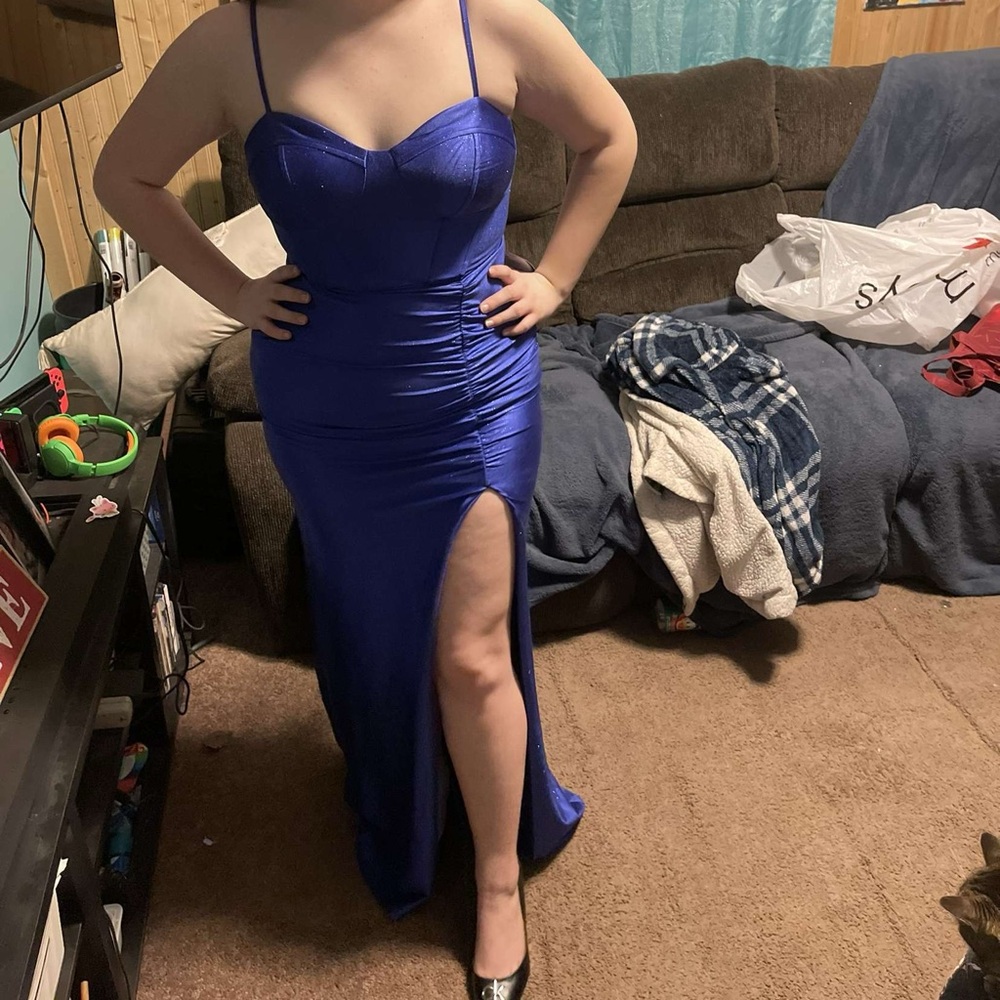 Elegant Blue Spaghetti Strap Dress